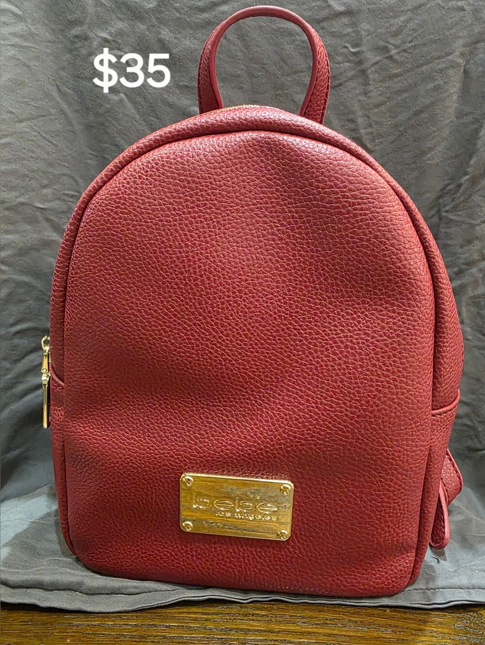 bebe Red Mini Backpack with Gold Plaque